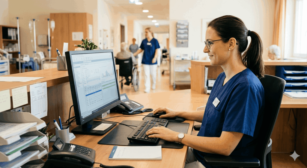 Arbeitsalltag in der Pflege Büro Die beste Pflegesoftware 2026 – diese Anbieter überzeugen im Alltag